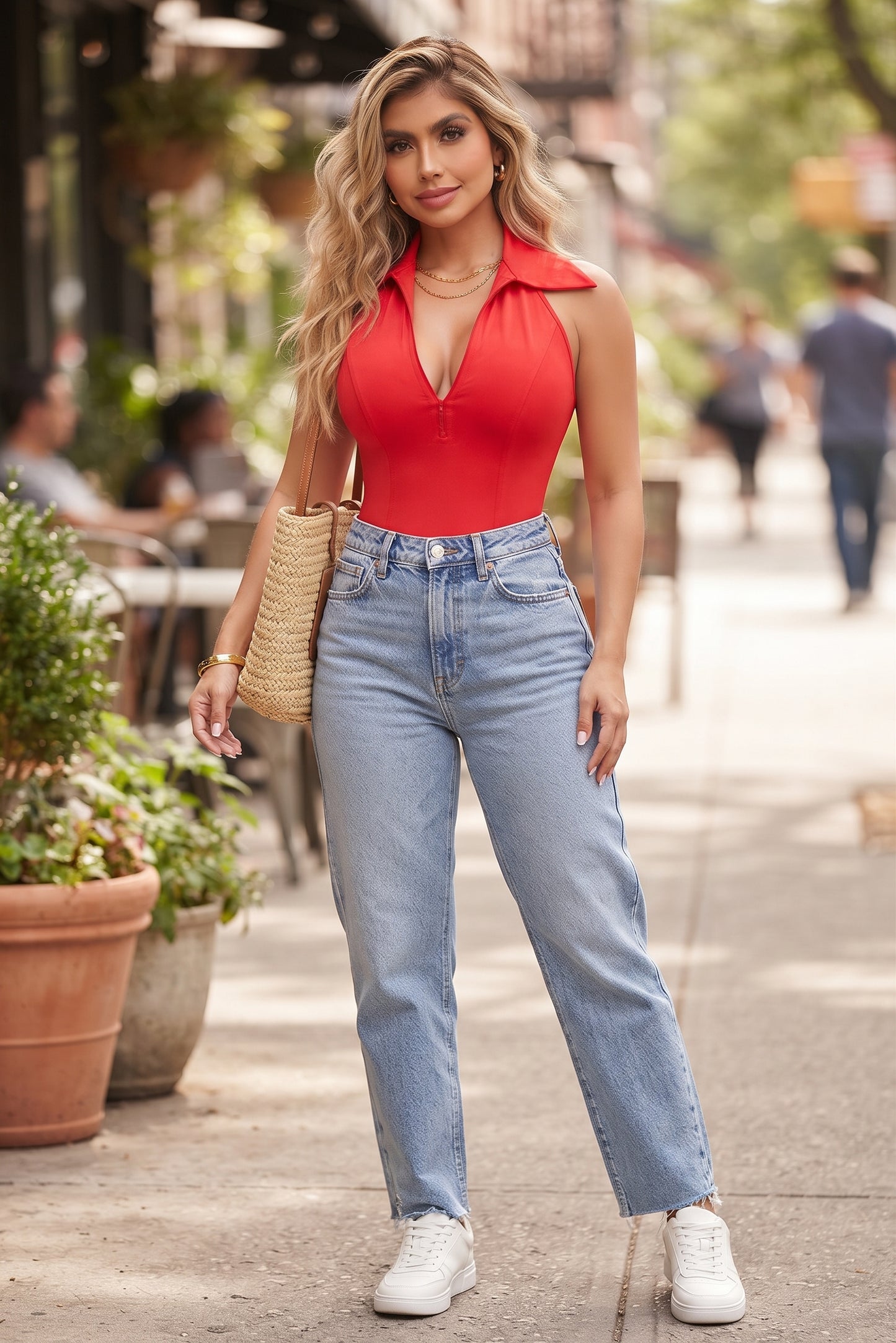 Colombian Red Sleeveless Zip Polo Body Slimmer 9141
