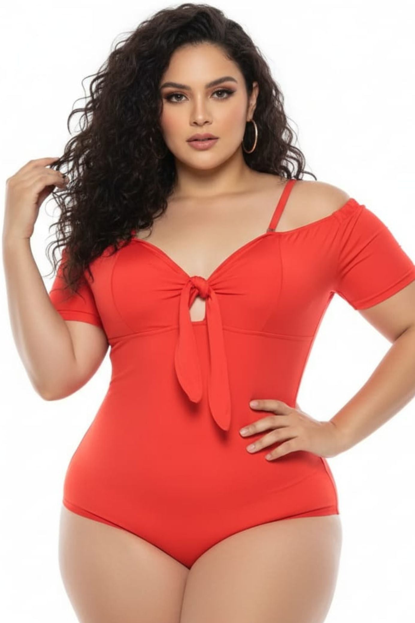 Colombian Red Off-The-Shoulder Tie-Front Body Slimmer 2062