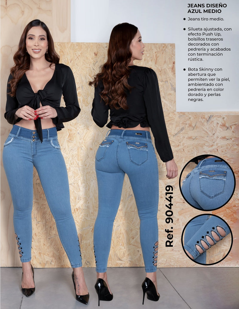 Jeans Colombiano Levantacola Pedreria Ref 902919 – Moda Colombiana